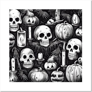 Halloween skulls and pumpkin Posters and Art